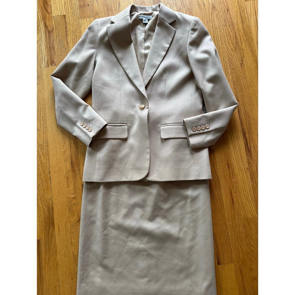 NWT Pendleton Vintage Wool Beige Double Breasted Skirt Suit 6/4
